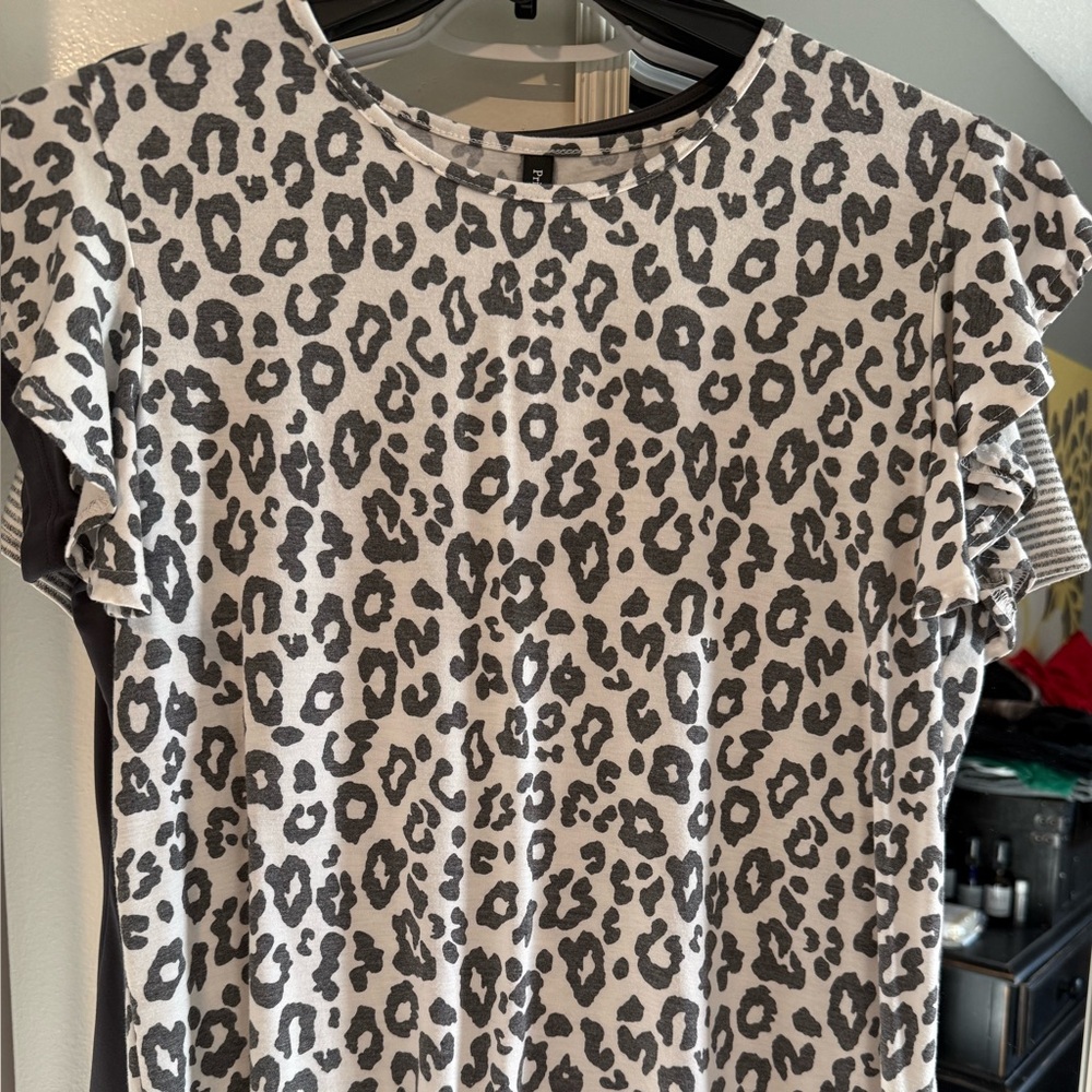 Leopard Print Short Sleeve Tee — dark, gray, and white